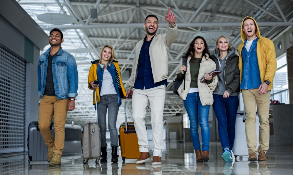 group of passengers flying on cheap flight day