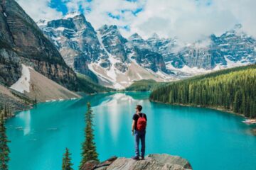 Man hiking in Glacier National Park, Montana