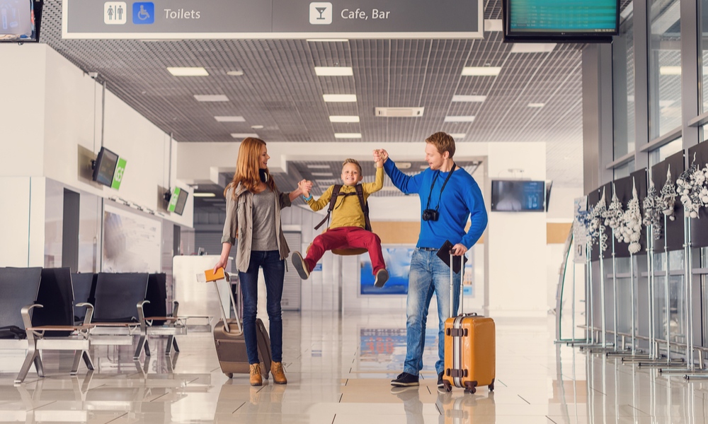 family in small airport