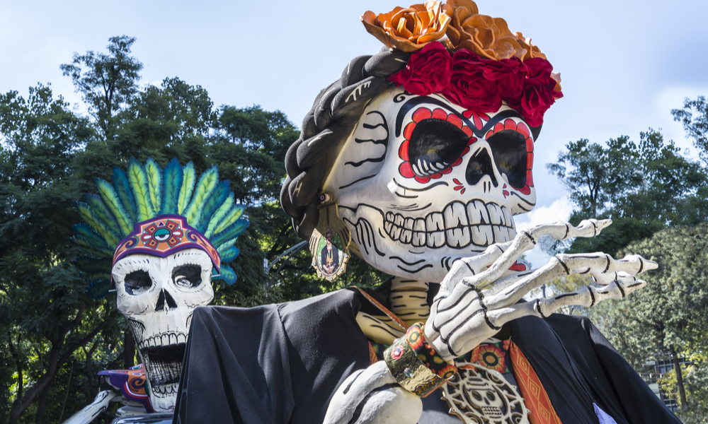 Big figures representing skeletons. This is part of the festivities held in Mexico due to the Day of the Dead