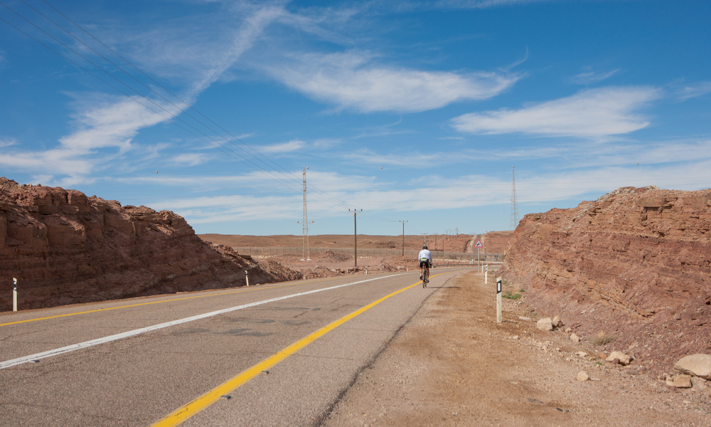 Cyclist in the Eilat Mountains at the Israel-Egypt border in Israel