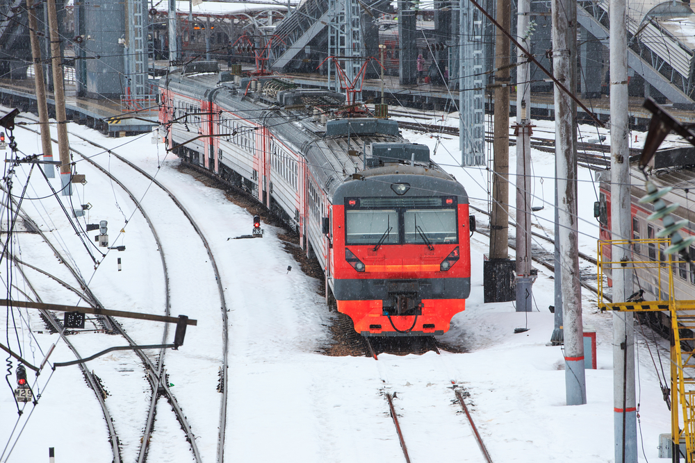 train at the railway station in the winter