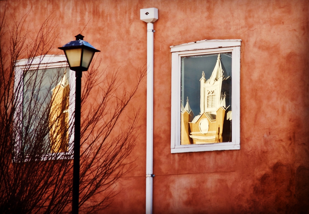 Reflection of San Felipe de Neri Church. Albuquerque New Mexico