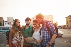 Group of tourist friends traveling Europe