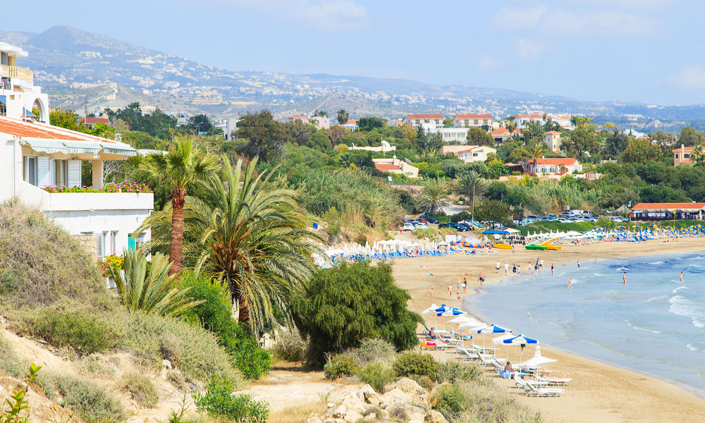 A view of a Coral beach in Paphos, Cyprus