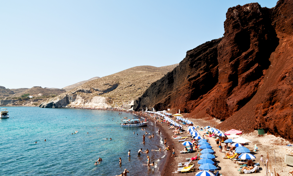 in santorini greece europe water and mediterranean coastline sea red beach