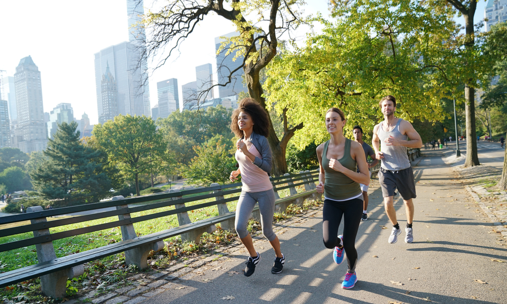 Group of joggers exercising at Central park, NYC