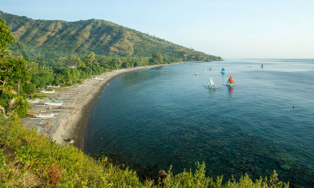 Scenic view of Agung volcano from Amed village, Bali, Indonesia