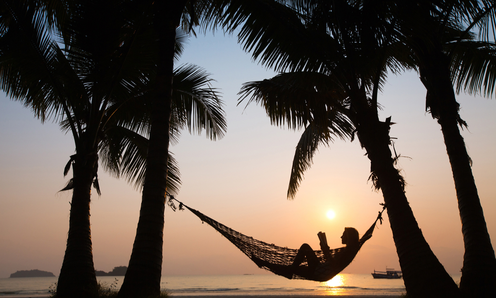 traveler on beach hammock