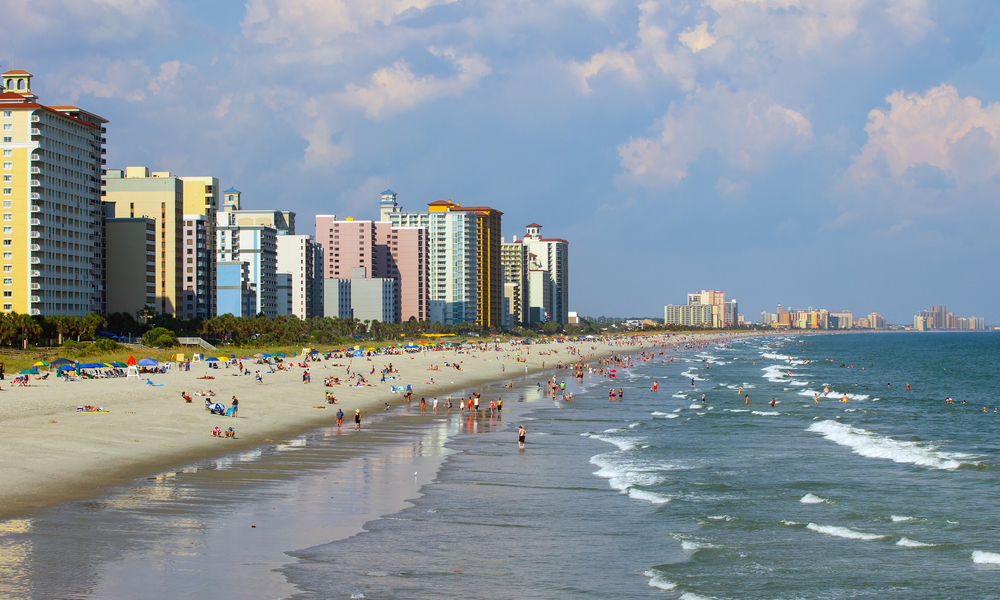 A view of the shore line from Myrtle Beach, South Carolina