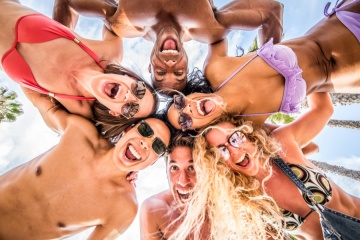 group of friends portrait at the beach, spring break