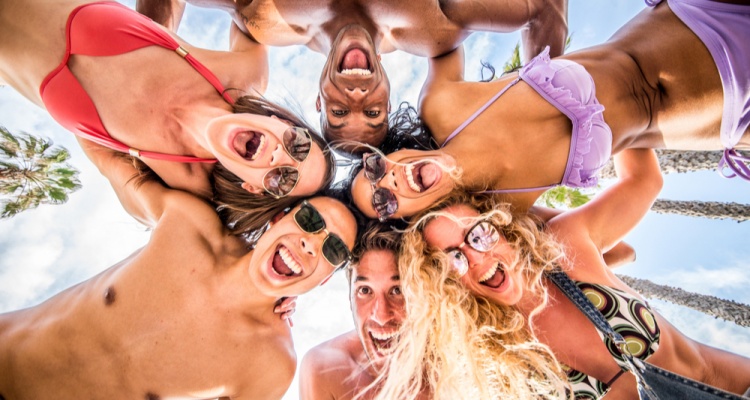 group of friends portrait at the beach, spring break