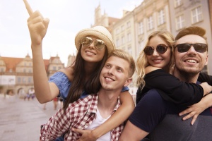 Two couples visiting the city