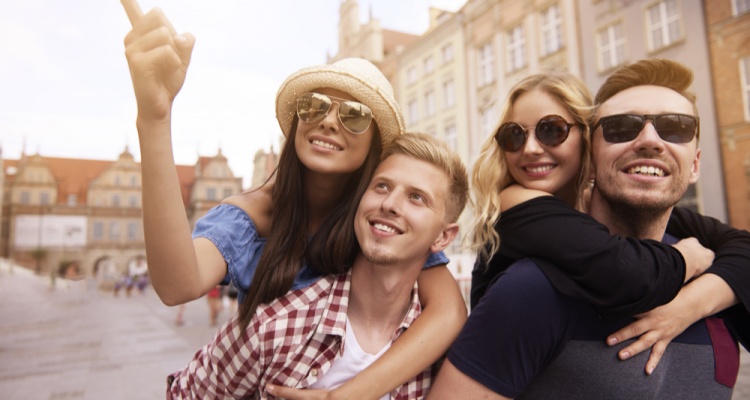 Two couples visiting the city