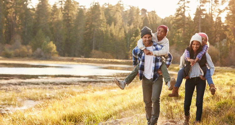 couple on a hiking trail having fun