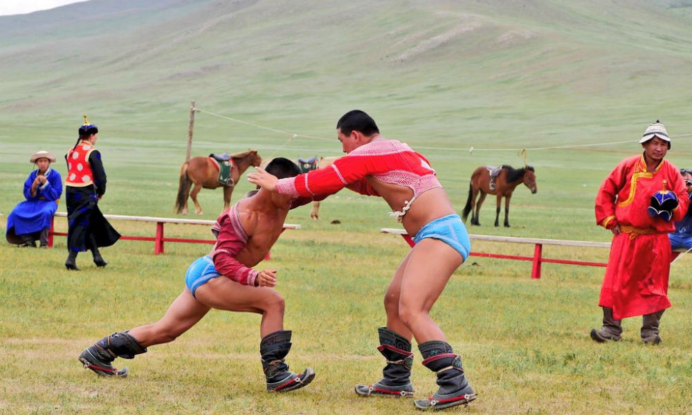 two mongolian wrestlers