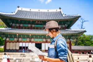 tourist looking at map