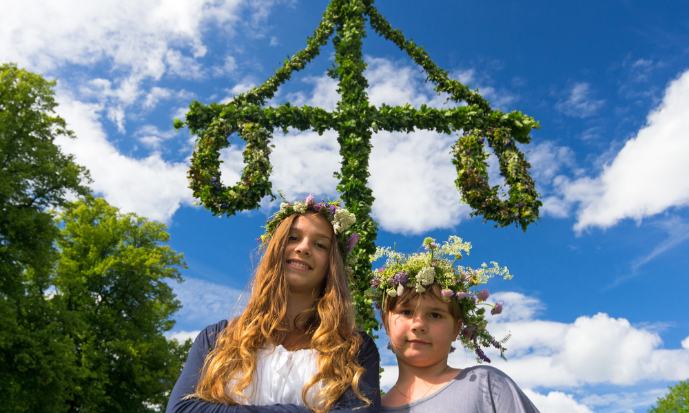 Adorable girls on midsummer Swedish party