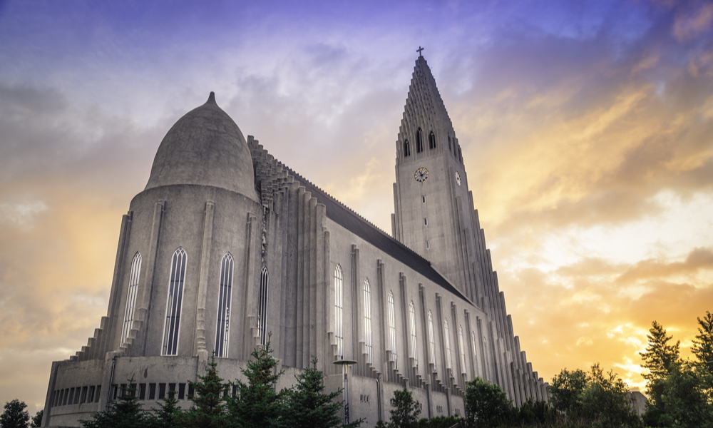 The Hallgramskirkja in Reykjavik under the beautiful midnight sun