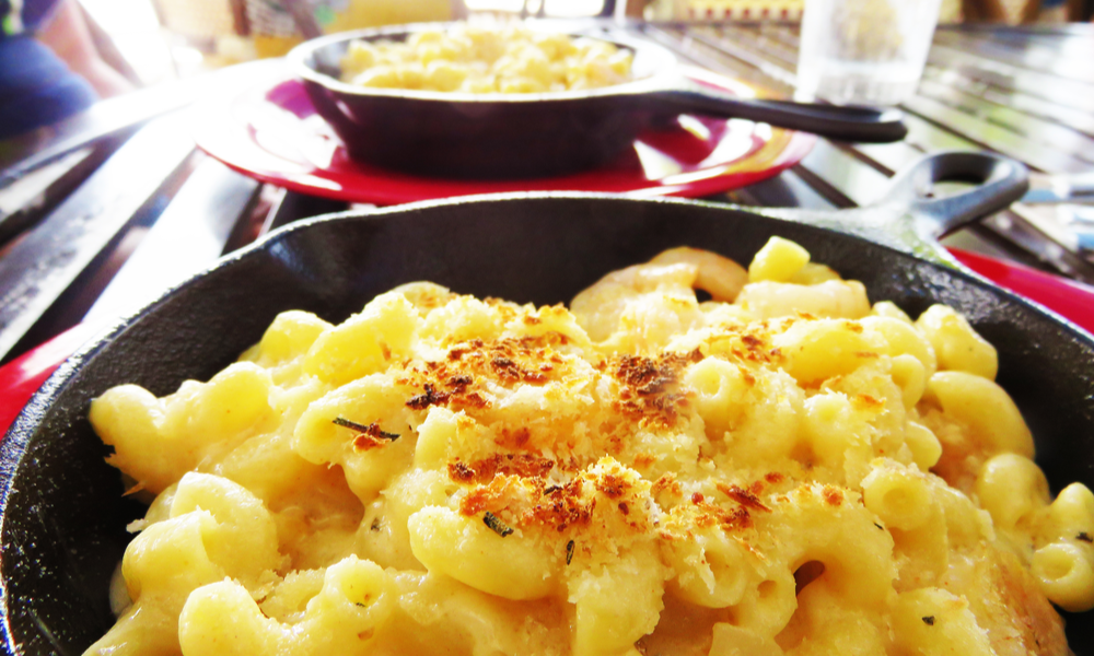 closeup of mac n cheese dishes