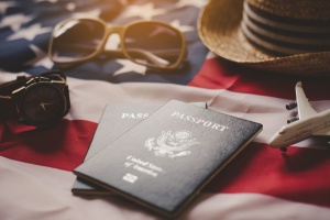 Passport is placed on the US flag.