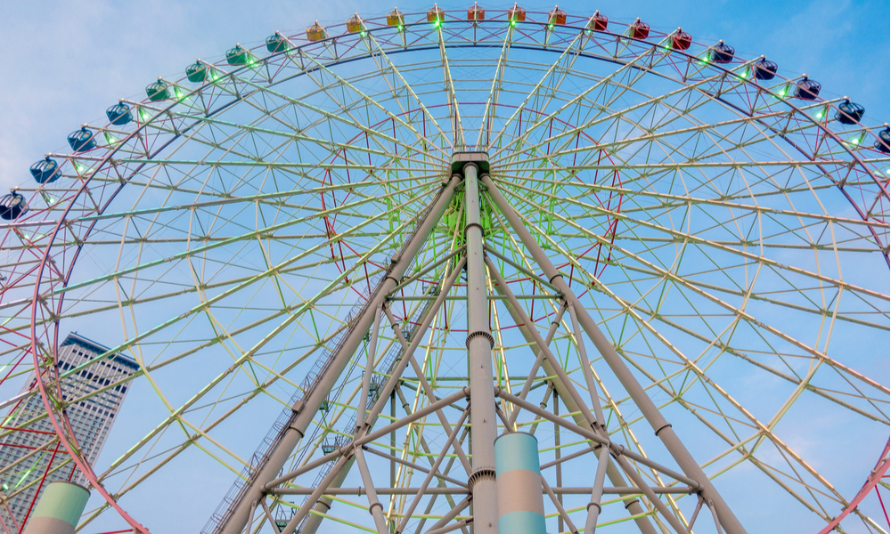 Ferry wheel on sunset sky 