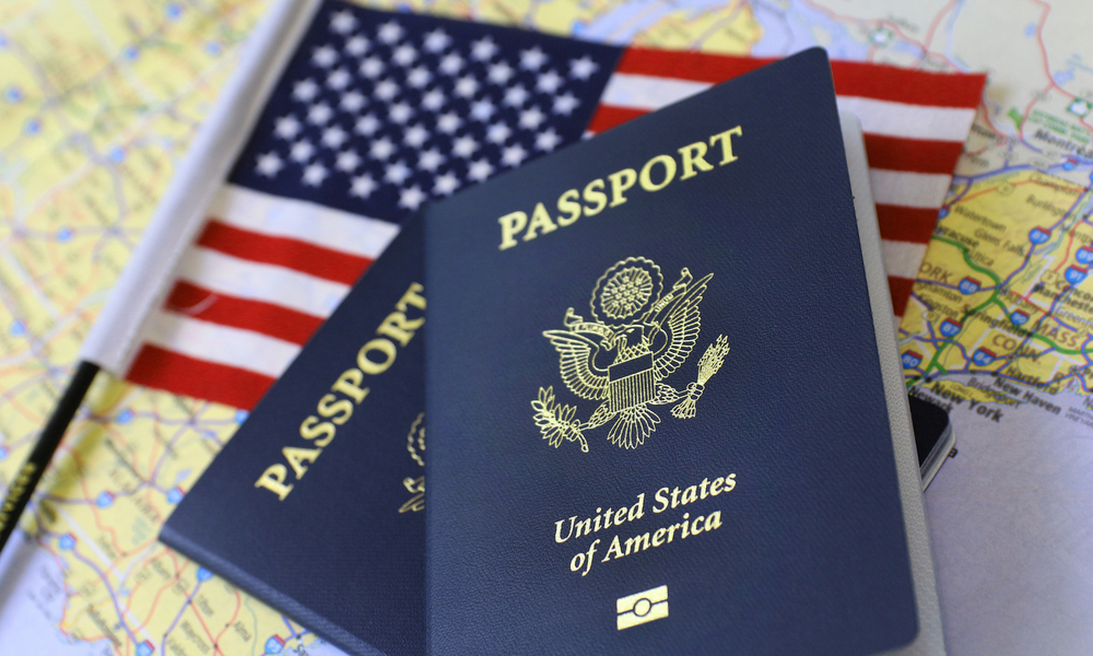 Passport and American flag