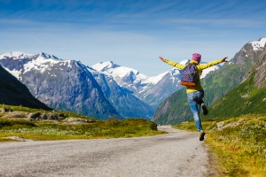 young hipster female traveler enjoy the travel.