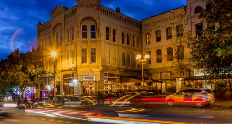 Unusual things to do in Asheville NC: Abstract light flares highlight downtown Asheville