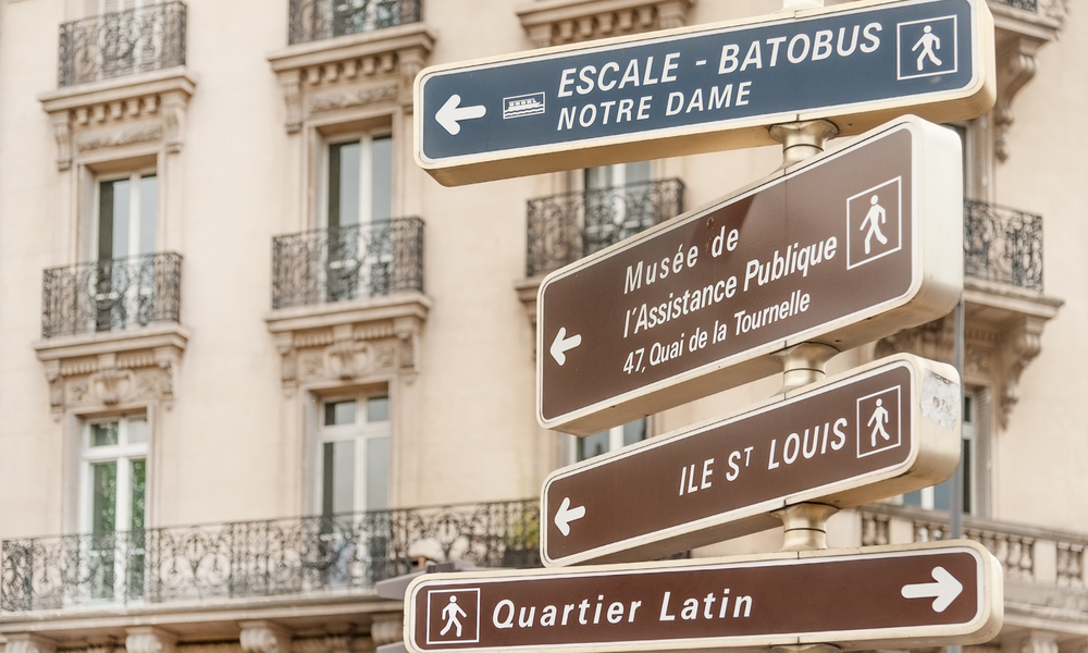  How to do Paris on a budget: Directional signpost to Parisian landmarks in central Paris