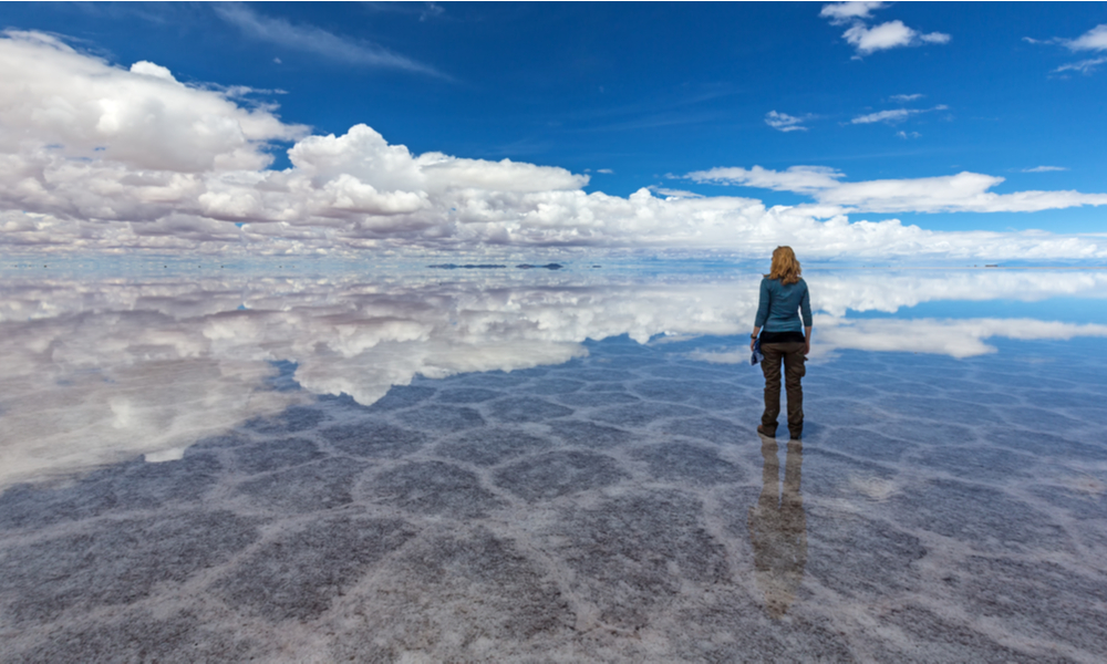 fun places to go visit in 2020: Reflection at Salt Lake Uyuni (bolivia)