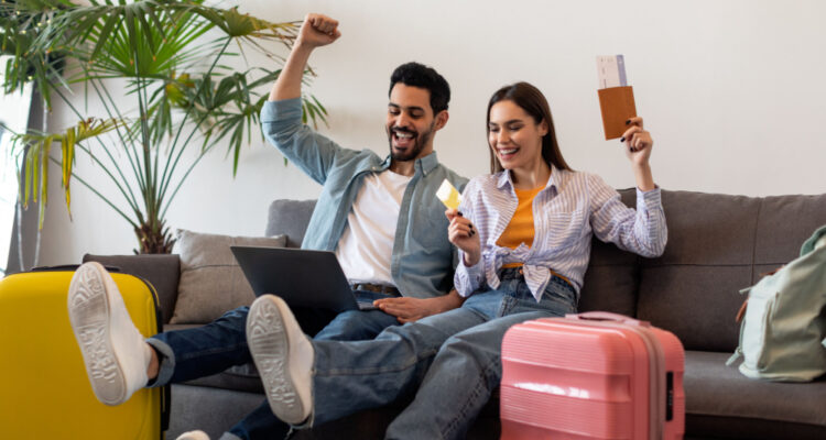 Couple booking flight