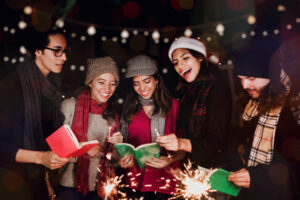 Group of friends celebrating Las Posadas