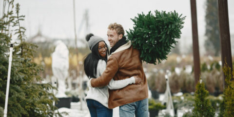 couple buying Christmas tree