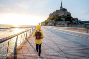 Tourist heading to Mount Saint-Michel