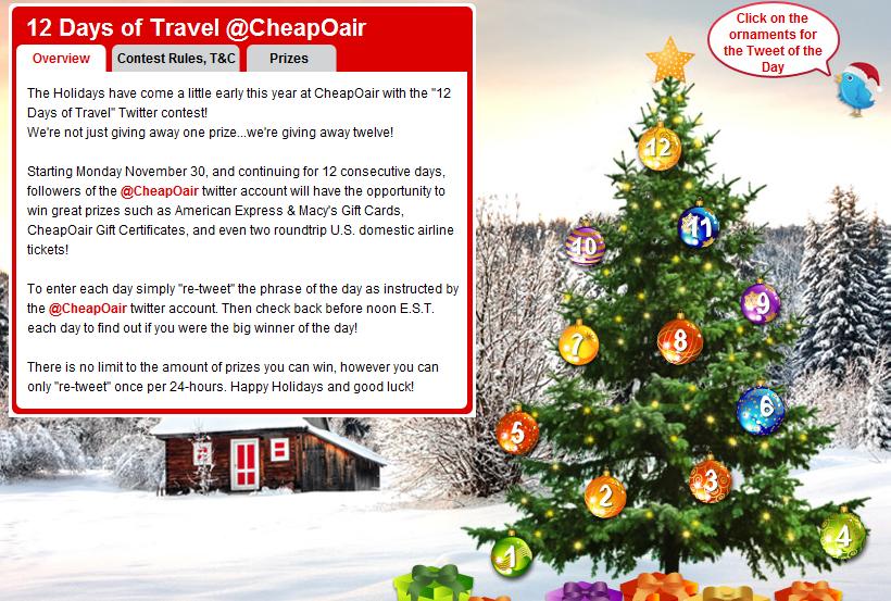 The 12 Days of Travel contest page