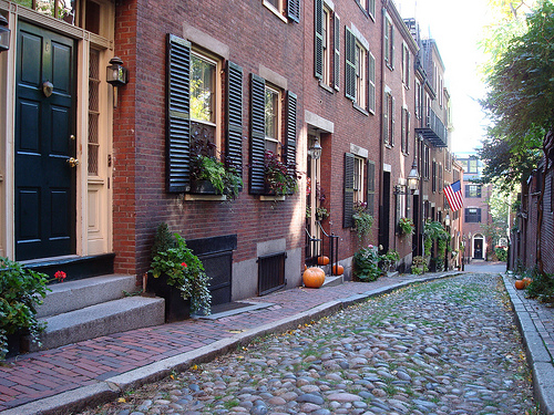 Historic Acorn Street in Boston, MA.