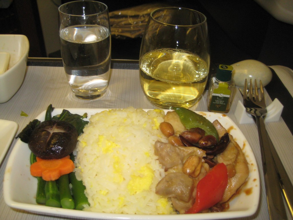 Kung po chicken on Cathay Pacific business class flight