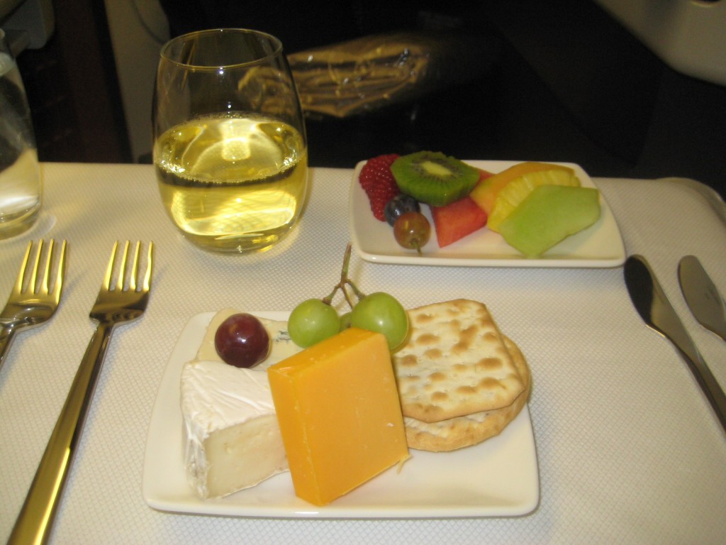 Cheese and fruite platter on Cathay Pacific