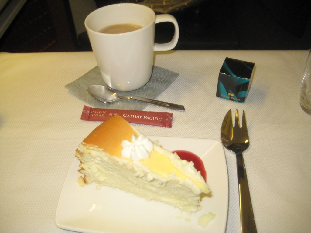 Coffee and cheesecake on Cathay Pacific