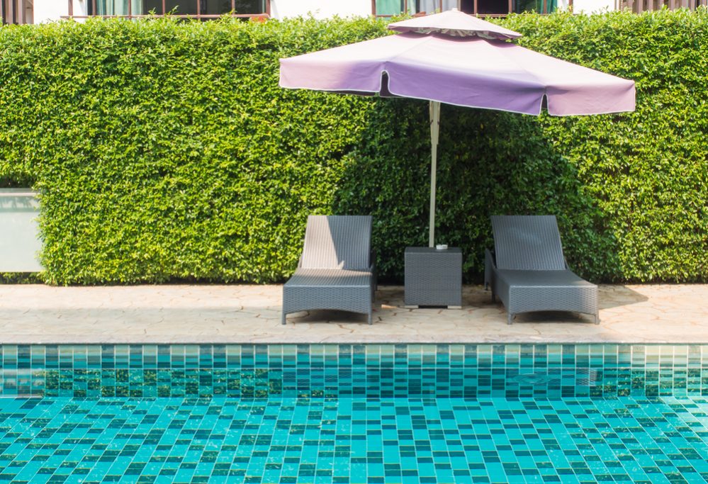 Pool beds beside the public pool.