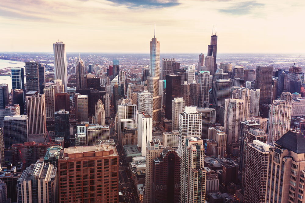 aerial view of downtown chicago