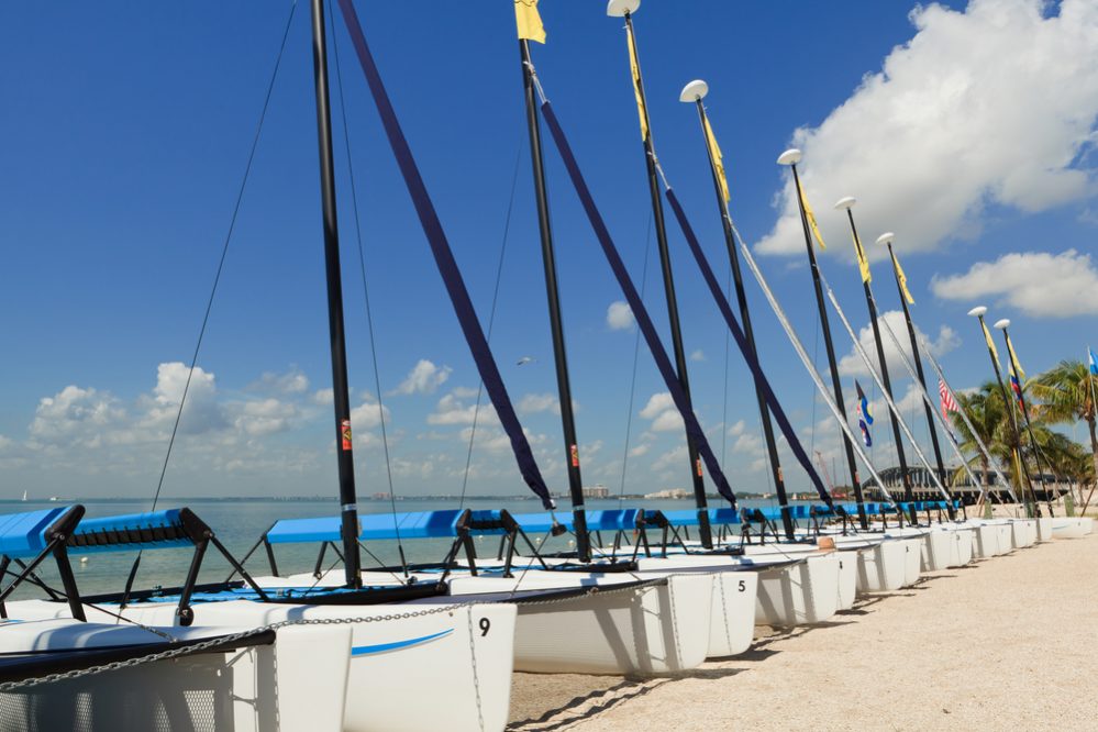 Sailboats along Hobie Beach in Miami's Key Biscayne