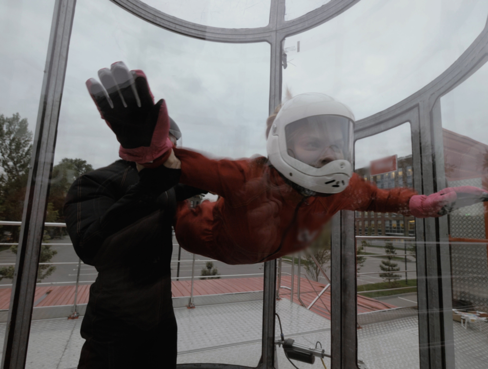 a person indoor sky diving