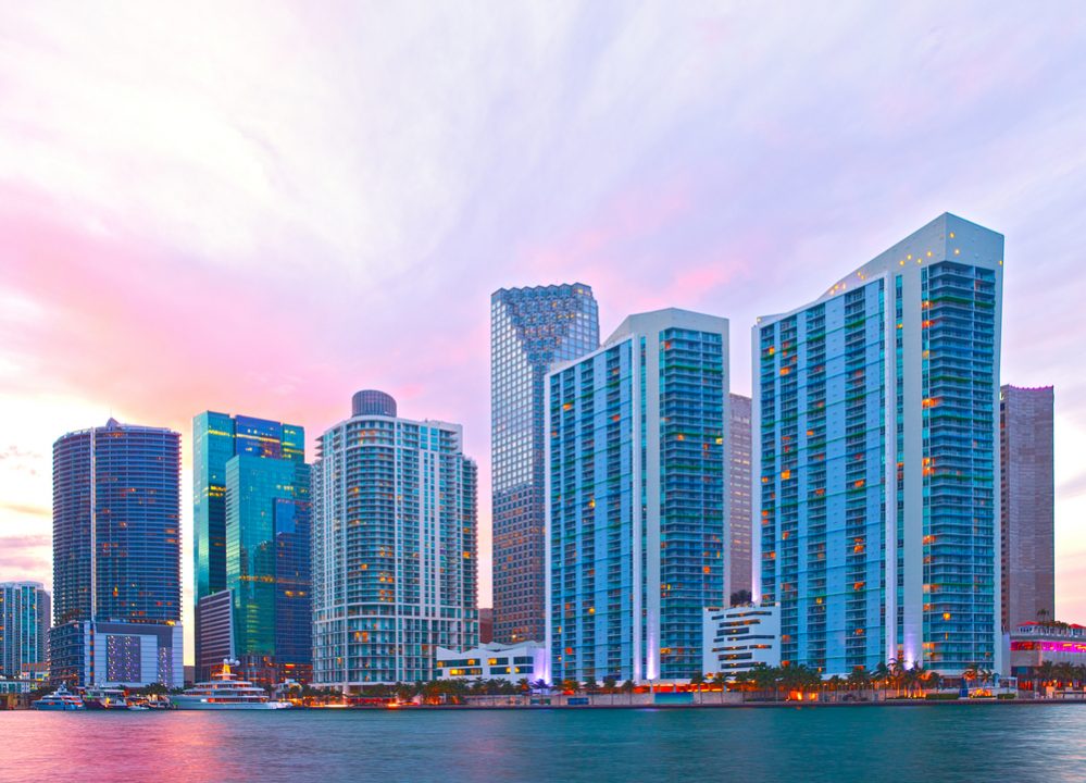 downtown miami skyline at sunset