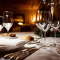 Empty glasses in restaurant. Table setting for celebration