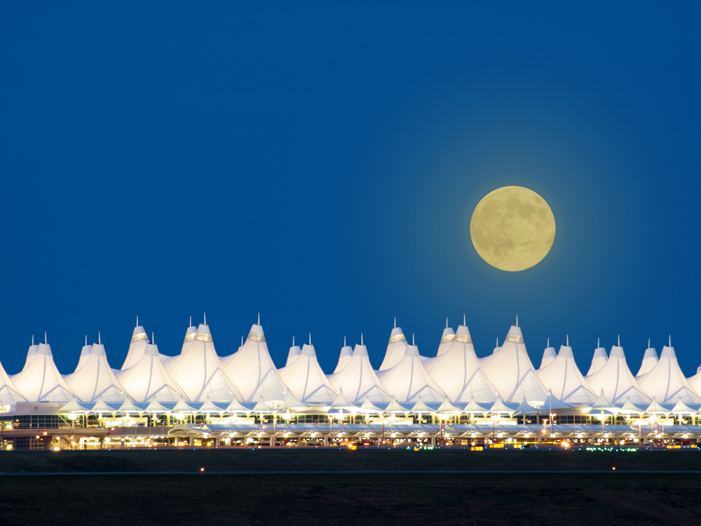 Denver International Airport at night.