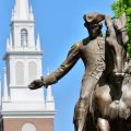 Paul Revere Statue and Old North Church in Boston, Massachusetts