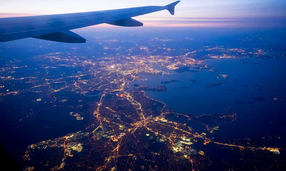 View on Greater Boston Area from a plane approaching Logan Airport.