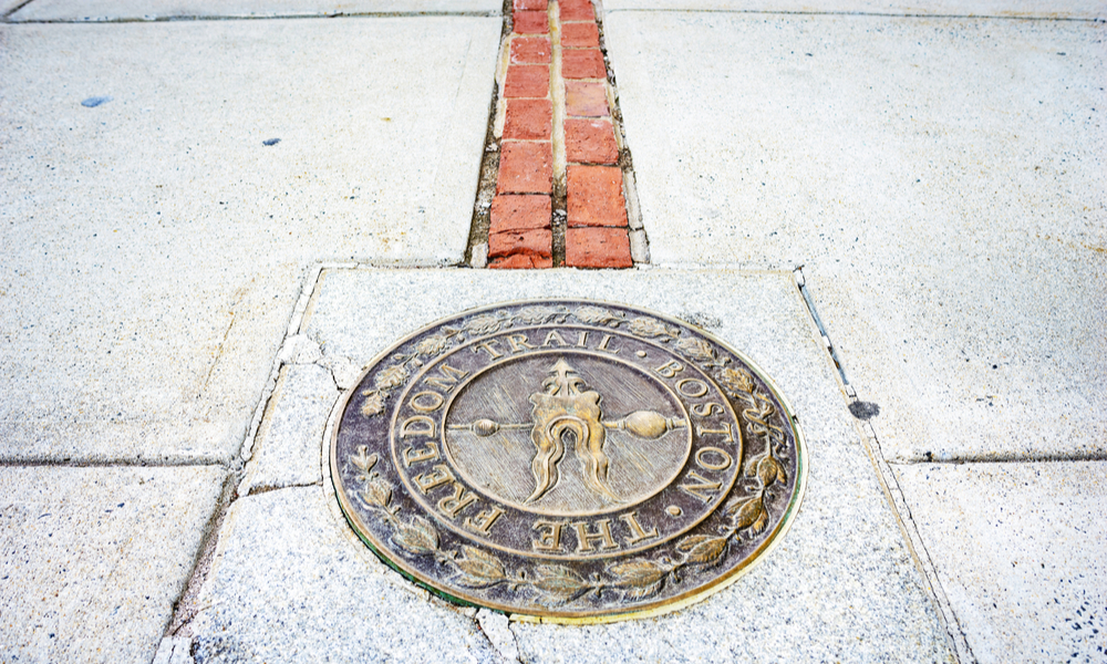 Freedom Trail end at Bunker Hill Monument. Located in Boston, Massachusetts, USA.